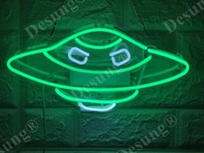 Listing image for Green Alien UFO Visual Neon Light Sign Display Real Glass Window Decor 14"