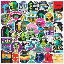 Listing image for Alien UFO Aliens Stickers 50pcs Waterproof Skateboard Scrapbook Laptop Luggage