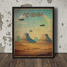 Listing image for Vintage UFO ALIEN ARIZONA Travel Poster Wall Art, Sci-fi Western Canyon Decor