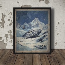 Listing image for ANTARCTICA ALIEN UFO Wall Art Poster, Retro Sci-fi Flying Saucer Snow Ice Decor